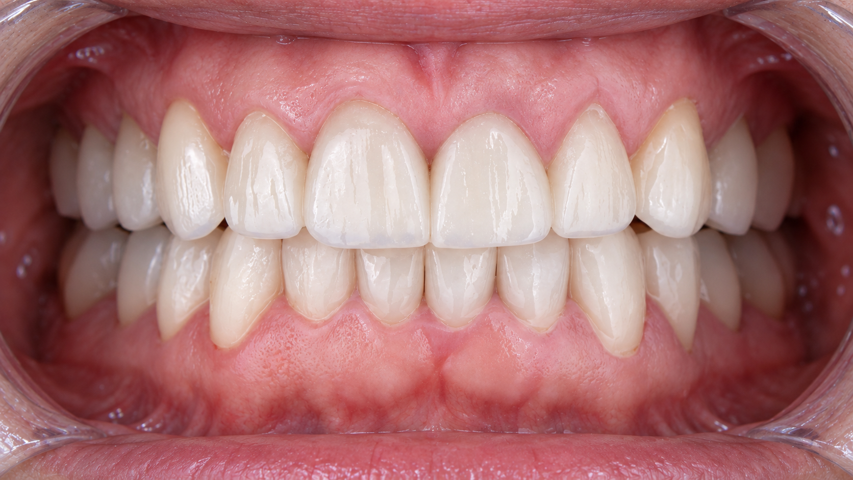 Digitally reconstructed illustration: Later treatment stage, E-Max crowns