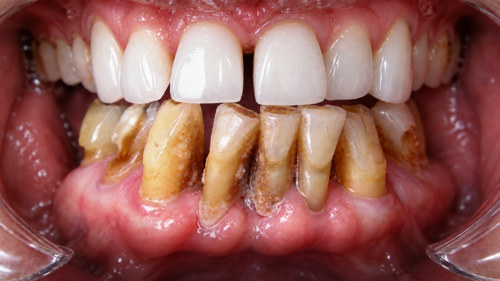 Digitally reconstructed illustration: Before treatment, Fixed temporary teeth